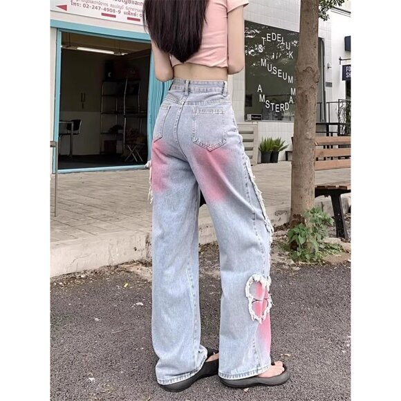 Baggy Ripped Jeans Women Wide Leg Distressed Denim High Waist Streetwear - Picture 7 of 8